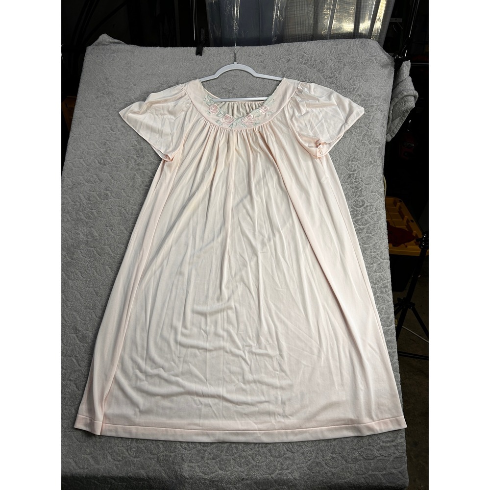 Shadowline Pink Nylon Floral Embroidered Nightgown Lounger‎ Robe Medium - Picture 5 of 9